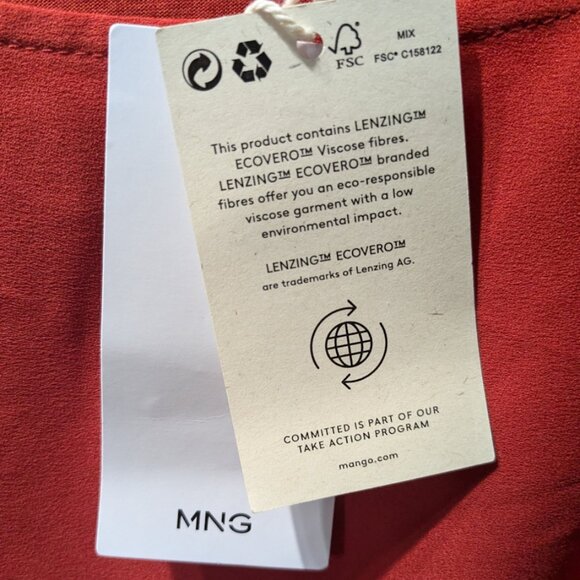 MNG (Mango) | NWT Ruched Shoulder Red T-Shirt Short Sleeves | Size: Medium - Picture 9 of 14